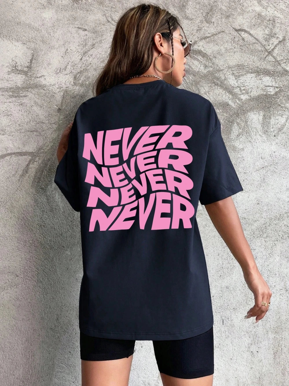 Dark Blue Wavy letter print oversized graphic tee — lifestyle shot 5