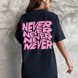 Dark Blue Wavy letter print oversized graphic tee — lifestyle shot 5