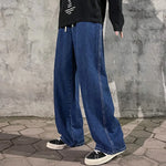 Dark Blue Men's wide-leg loose jeans, full-length view