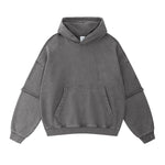 Dark Gray Acid wash hoodie — ribbed hem detail