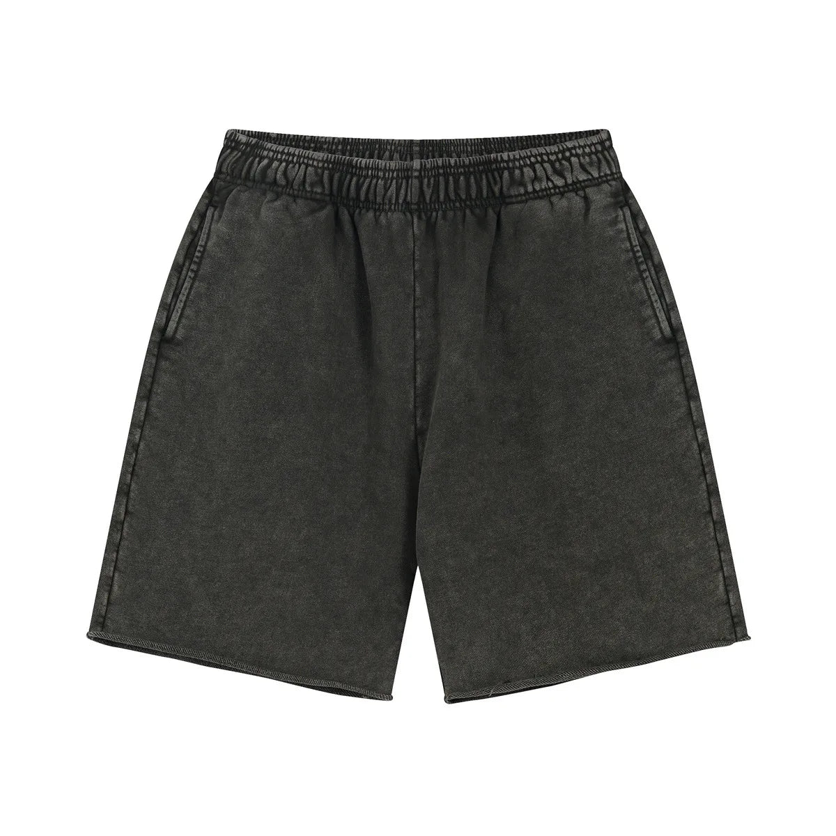 Dark Gray Acid wash sweat shorts worn, side view