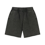 Dark Gray Acid wash sweat shorts worn, side view