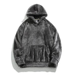 Dark Gray Oversized shaggy fleece hoodie, worn side view
