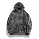 Dark Gray Oversized shaggy fleece hoodie, worn side view