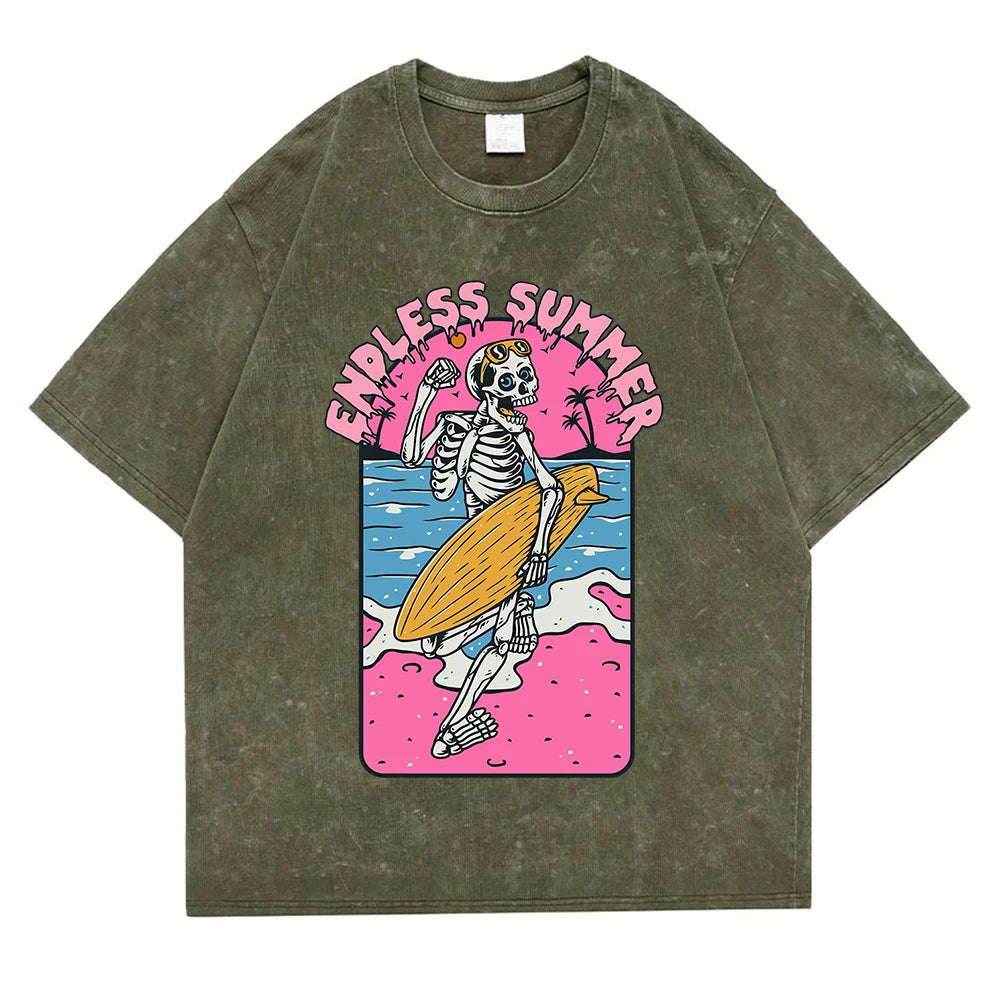 Dark Green Skeleton graphic tee styled — vintage summer streetwear look
