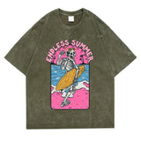 Dark Green Skeleton graphic tee styled — vintage summer streetwear look