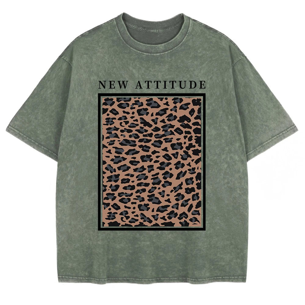 Dark green leopard print oversized tee — styled outfit shot