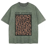 Dark green leopard print oversized tee — styled outfit shot