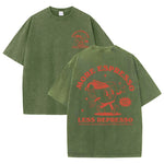 Dark Green More Espresso Less Depresso cotton tee — cropped lifestyle view