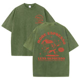 Dark Green More Espresso Less Depresso cotton tee — cropped lifestyle view