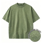 Dark Green Rhinestone vintage wash oversized distressed tee — styled view
