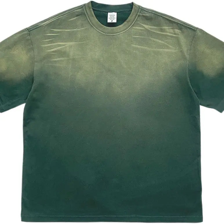 Dark green sun-faded gradient oversized tee — back view