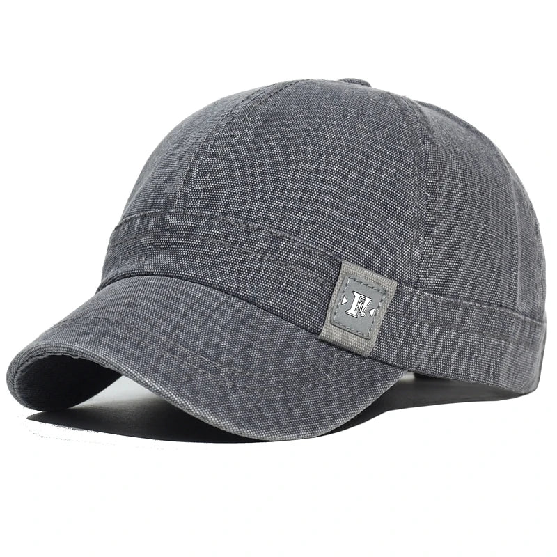 Dark Grey Acid wash short brim baseball cap — lifestyle view
