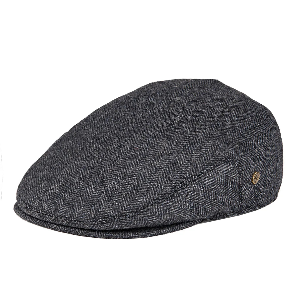 Dark Grey Herringbone tweed flat cap, fabric detail