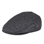 Dark Grey Herringbone tweed flat cap, fabric detail