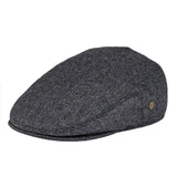 Dark Grey Herringbone tweed flat cap, fabric detail