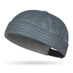 Dark Grey Mesh brimless docker cap — lifestyle worn shot