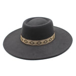 Dark grey wide-brim felt fedora hat, lifestyle shot