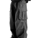 Dark Grey Wide-leg cargo pants, leg opening detail