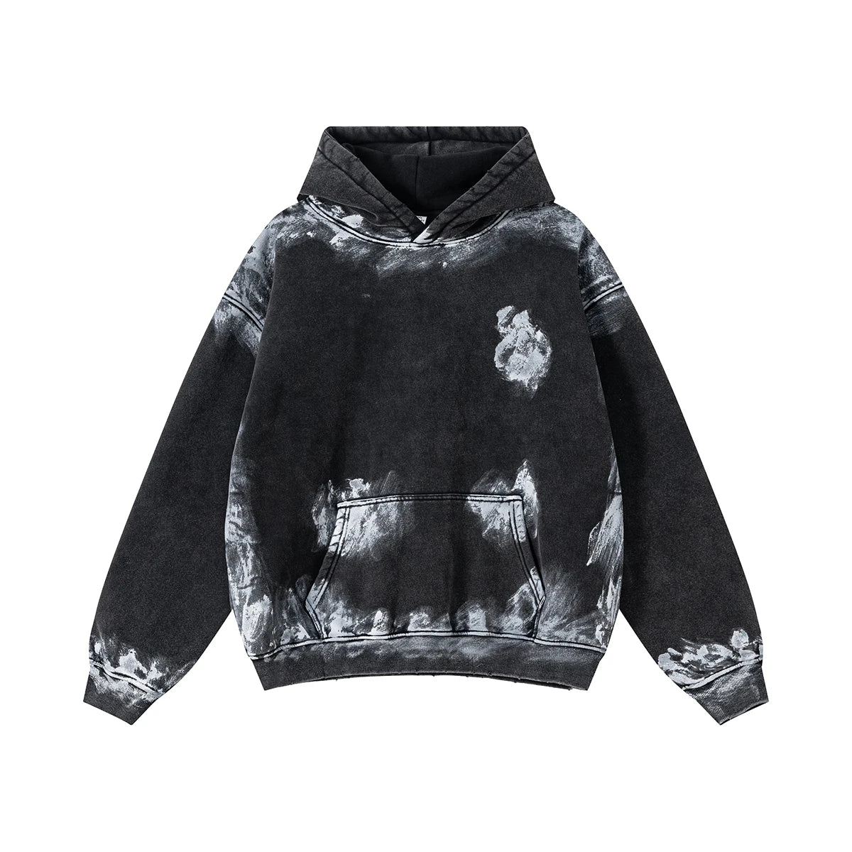 Distressed graffiti baggy hoodie, back view