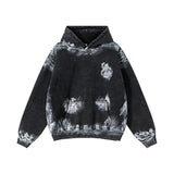 Distressed graffiti baggy hoodie, back view