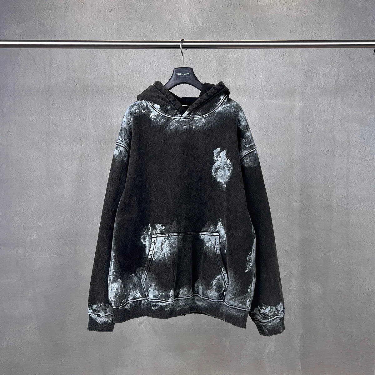 Distressed graffiti baggy hoodie, graphic detail