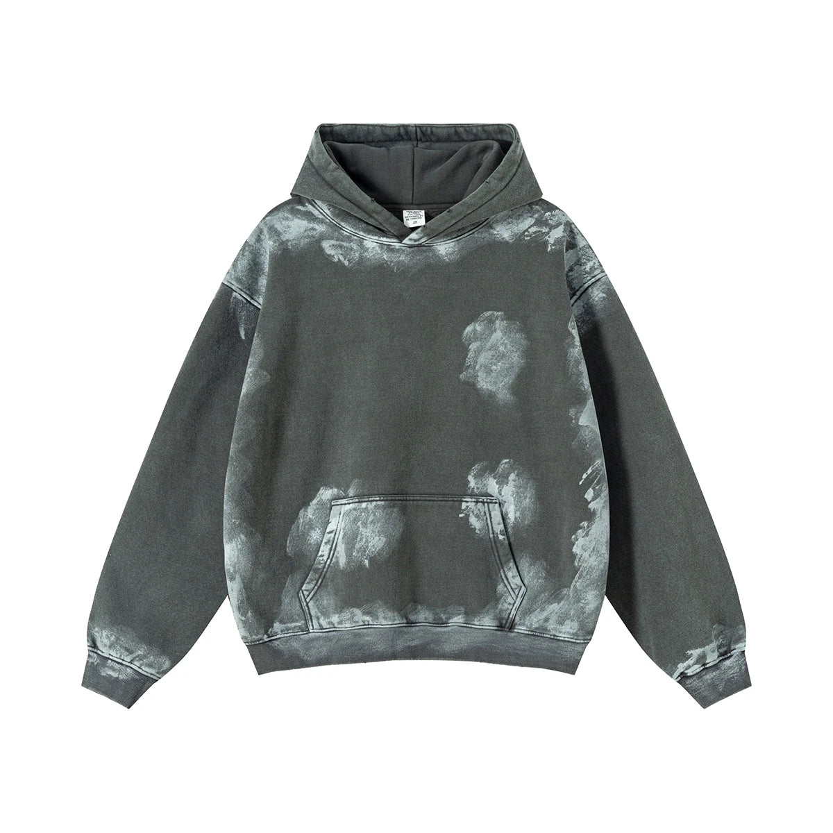 Distressed graffiti baggy hoodie, front view