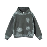 Distressed graffiti baggy hoodie, front view
