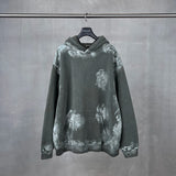 Distressed graffiti baggy hoodie, side view