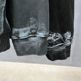 Distressed graffiti baggy hoodie, worn side view