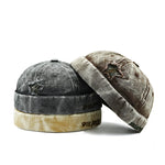 Distressed star brimless hat, angled view