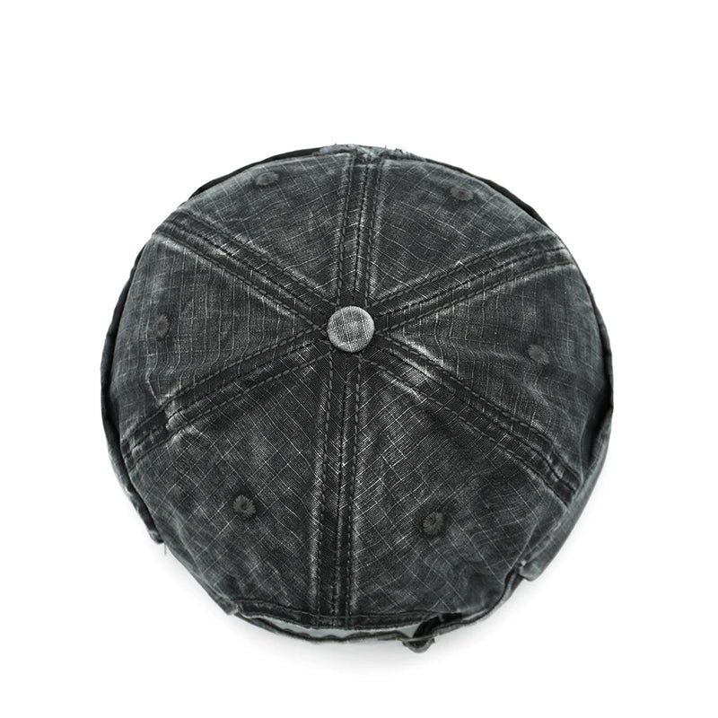 Distressed star brimless hat worn, front view