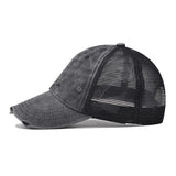 Distressed vintage wash trucker hat, back mesh panel view