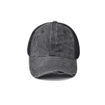 Distressed vintage wash trucker hat, side view