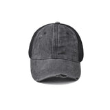 Distressed vintage wash trucker hat, side view