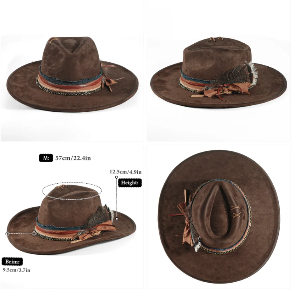 Distressed wide-brim cowboy hat, angled three-quarter view