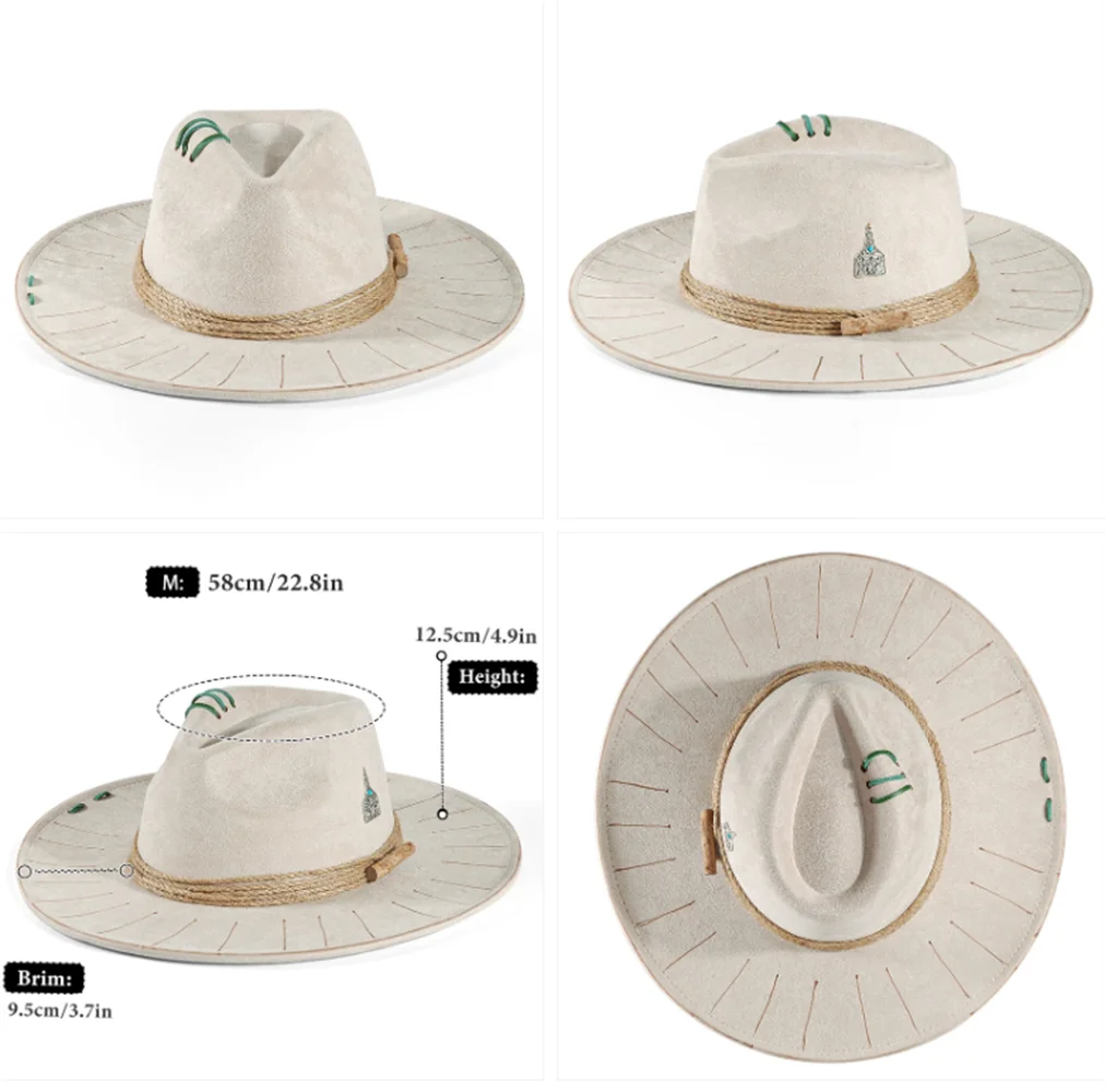 Distressed wide-brim cowboy hat, side profile showing brim width