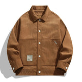 Brown jacket with button details on a white background