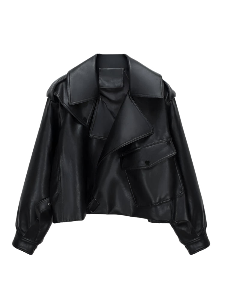 Faux Leather Cropped Moto Jacket