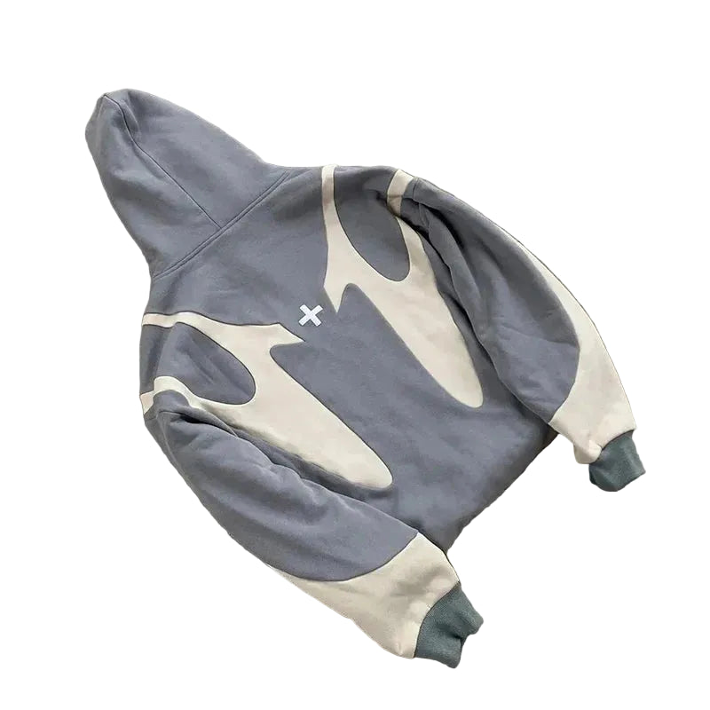 Flame panel oversized zip-up hoodie, back view