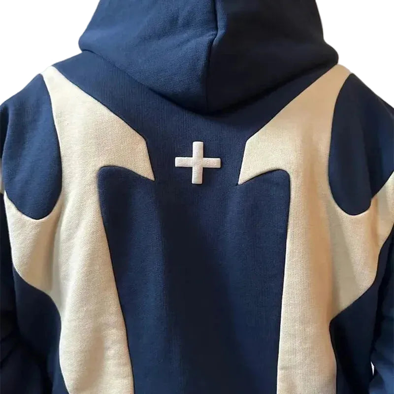 Flame panel oversized zip-up hoodie, detail view