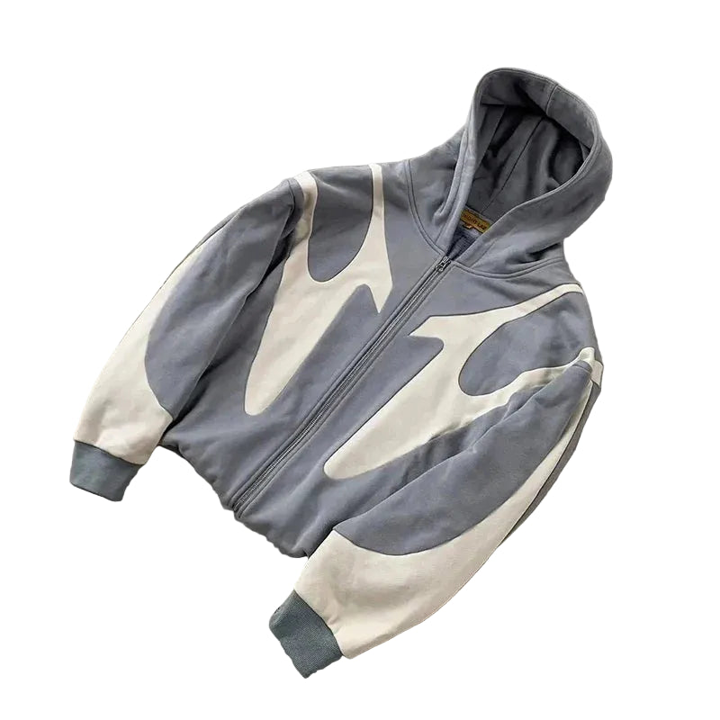 Flame panel oversized zip-up hoodie, side view