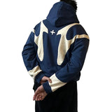 Flame panel oversized zip-up hoodie, worn side view