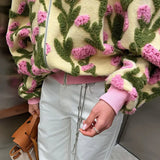 3D floral embroidered oversized bomber jacket — back view