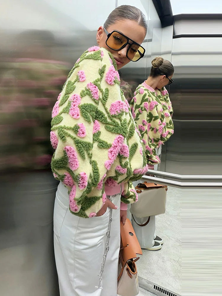 3D floral embroidered bomber jacket — embroidery detail