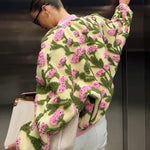 3D floral embroidered oversized bomber jacket — front view