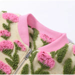 Women's floral bomber jacket styled — look 4