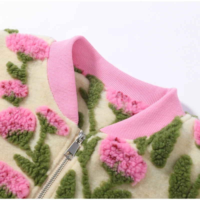 Women's floral bomber jacket styled — look 4