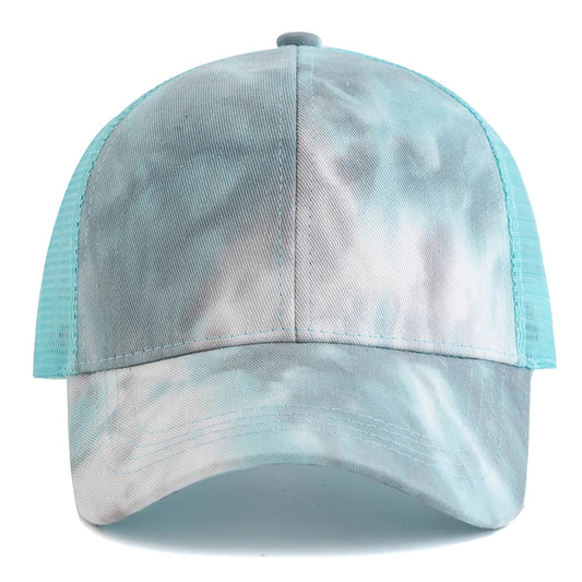 Womens Tie Dye Ponytail Trucker Hat
