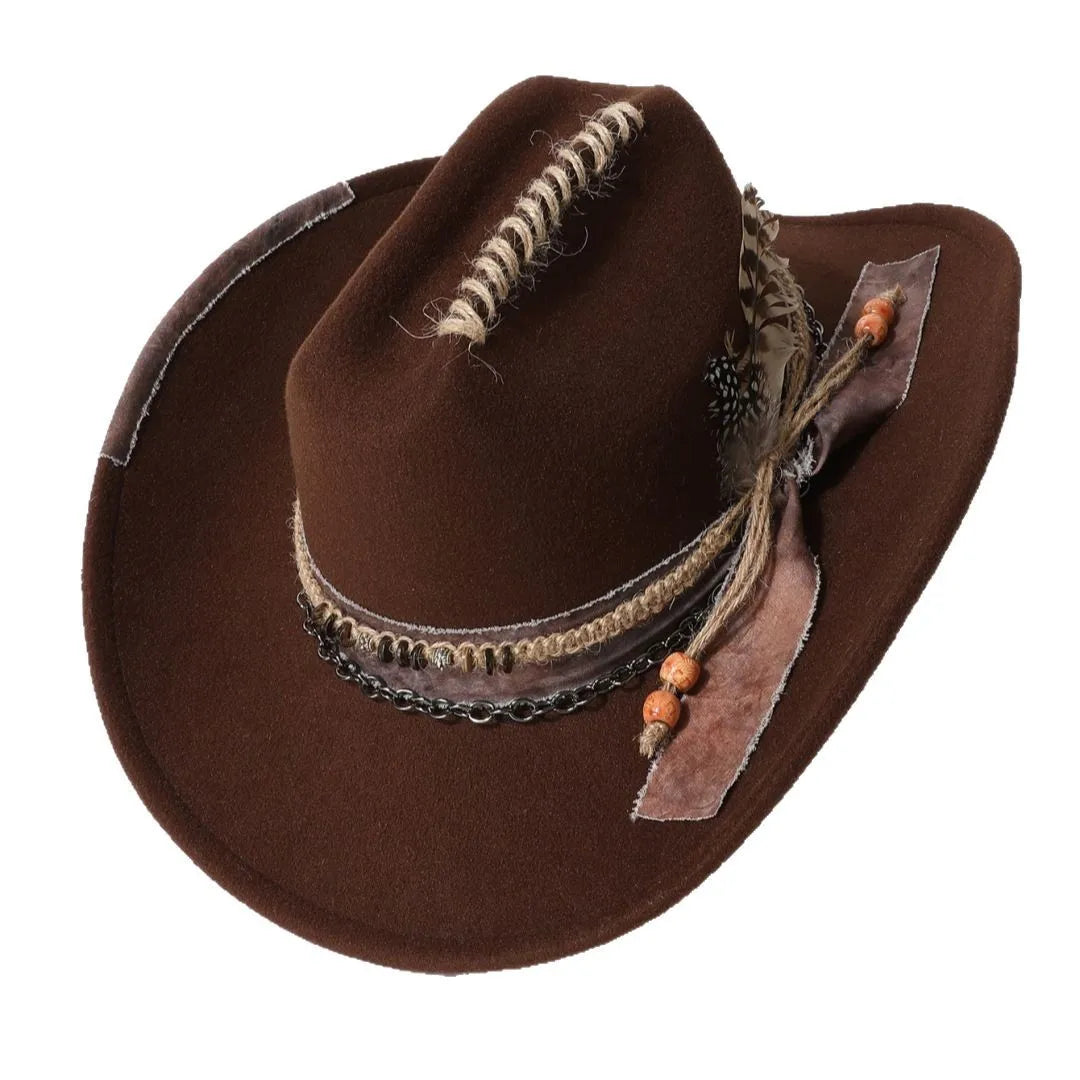 Funky Brown Distressed wide-brim cowboy hats stacked, showing multiple colorways